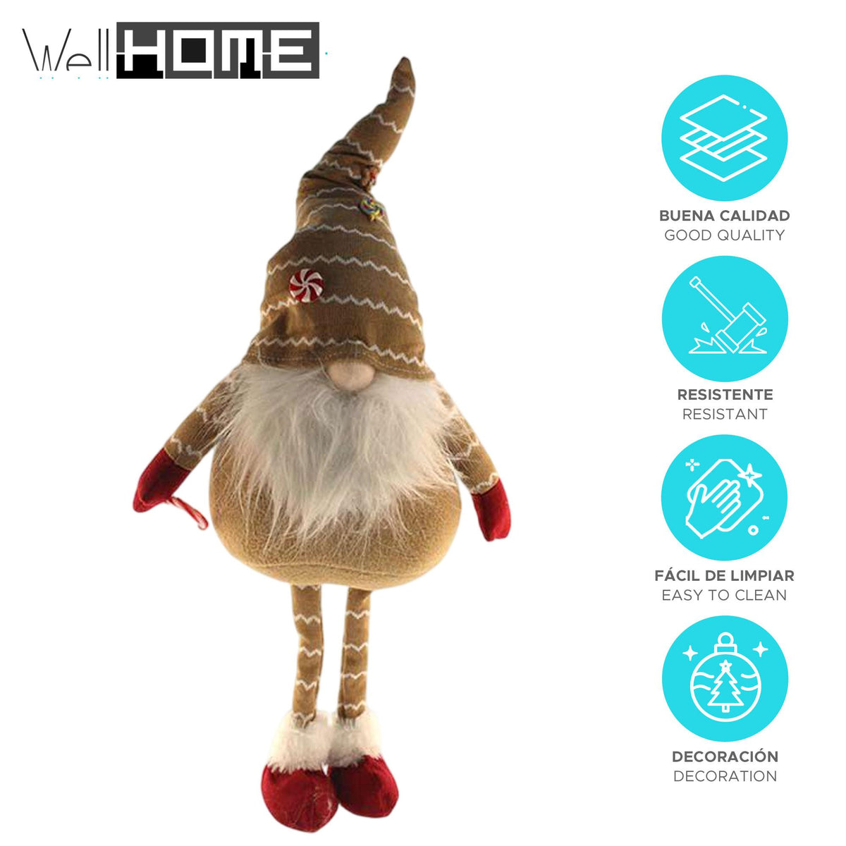 Gnomo de pie decorativo navideño con sombrero estilo nórdico (2)