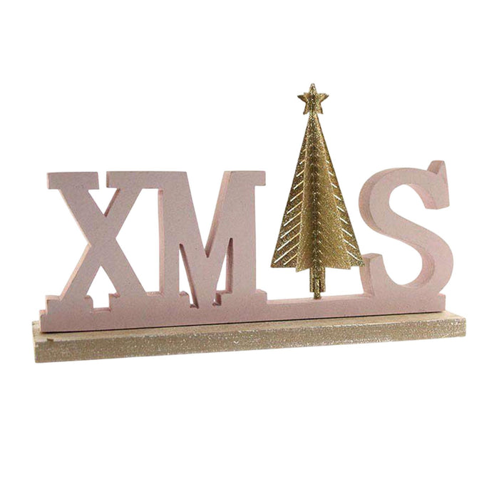 Letrero decorativo XMAS de madera rosa