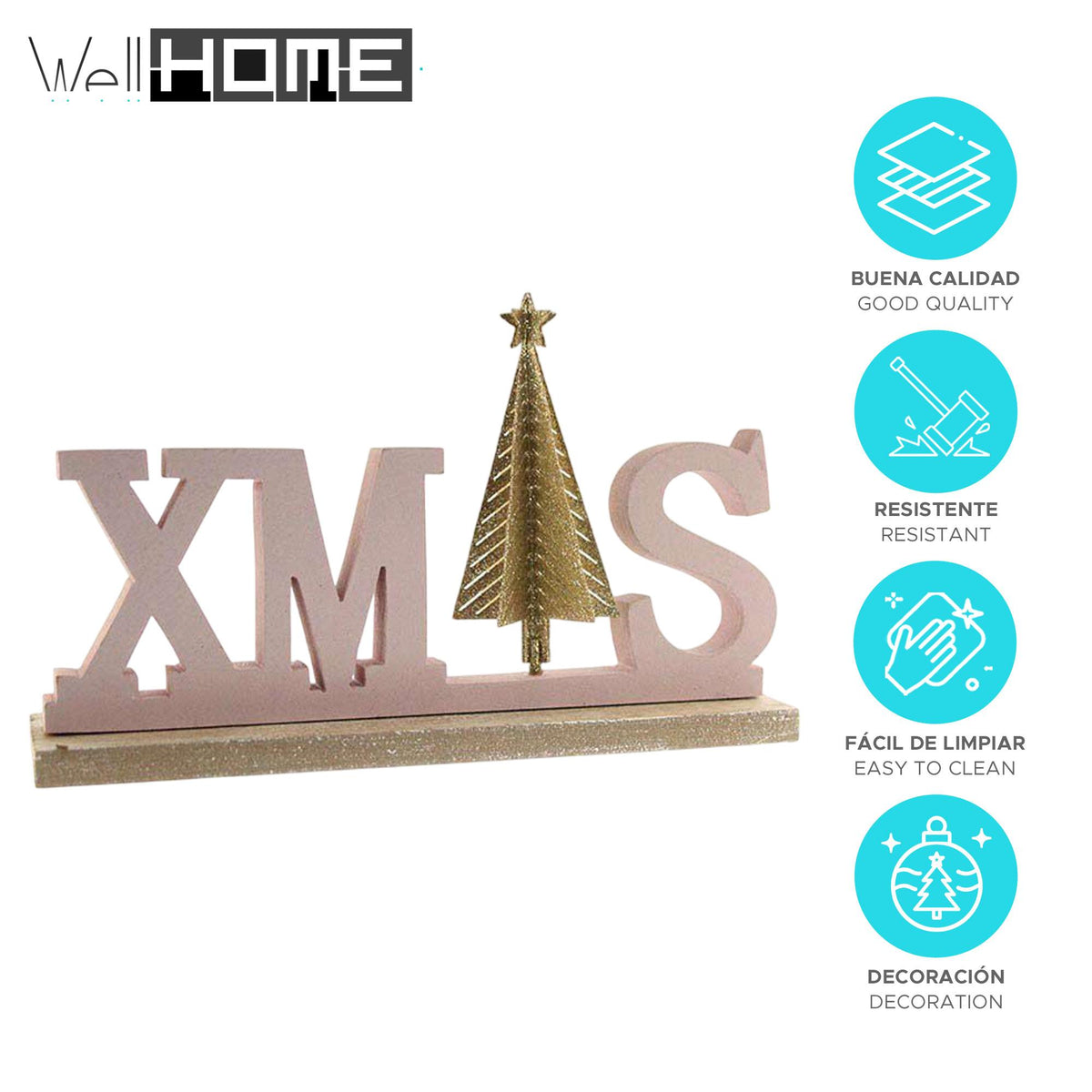 Letrero decorativo XMAS de madera rosa (2)