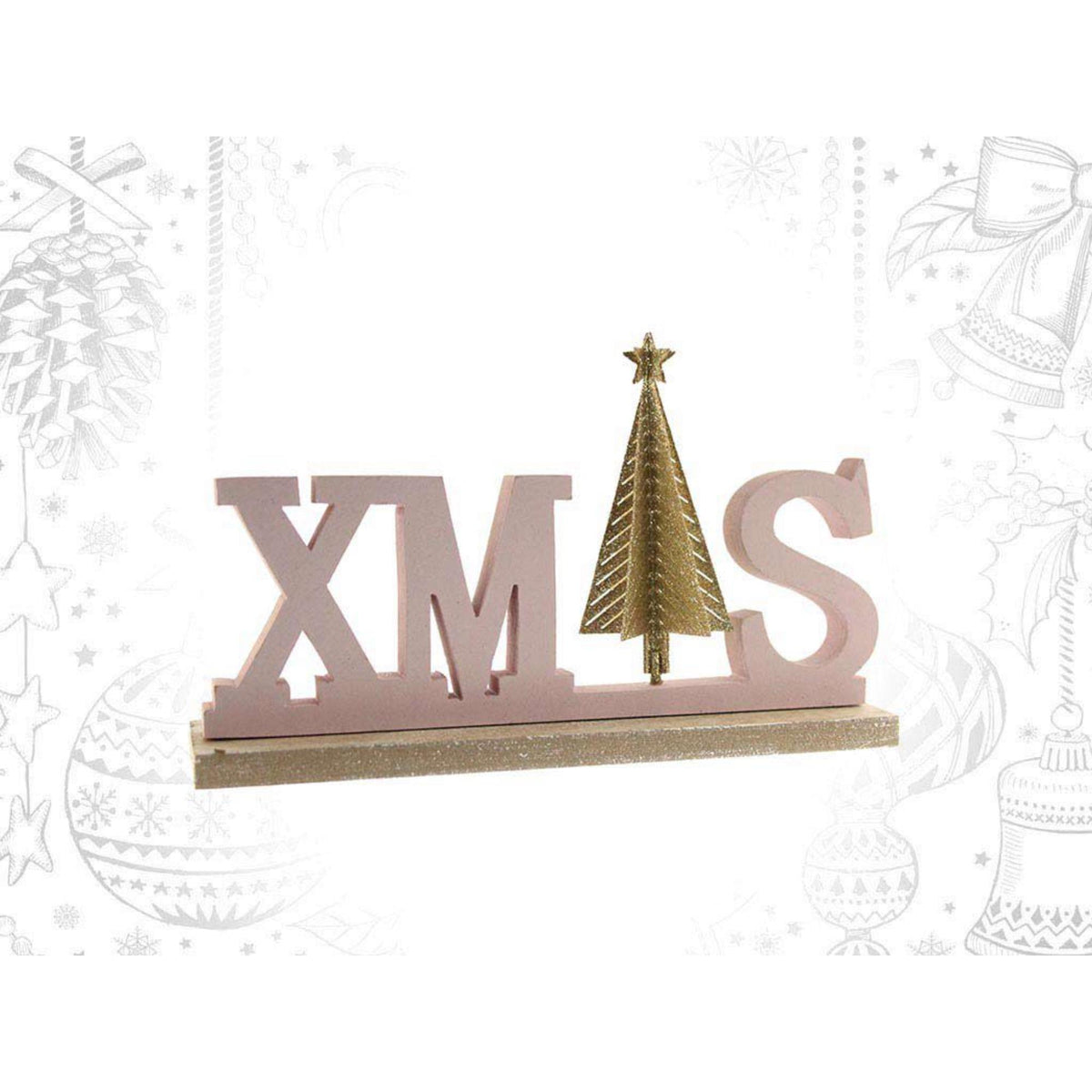 Letrero decorativo XMAS de madera rosa (4)