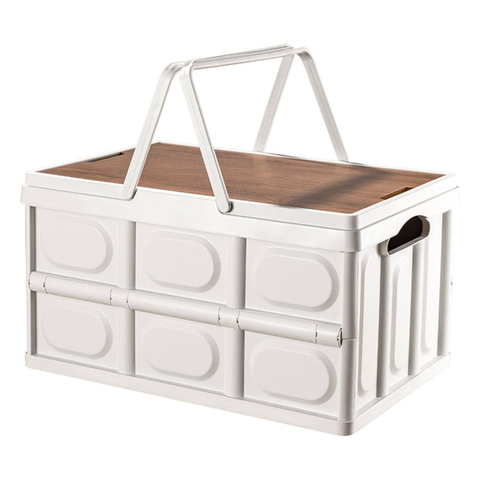Caja almacenaje plegable Blanco tapa madera 39x26x21cm