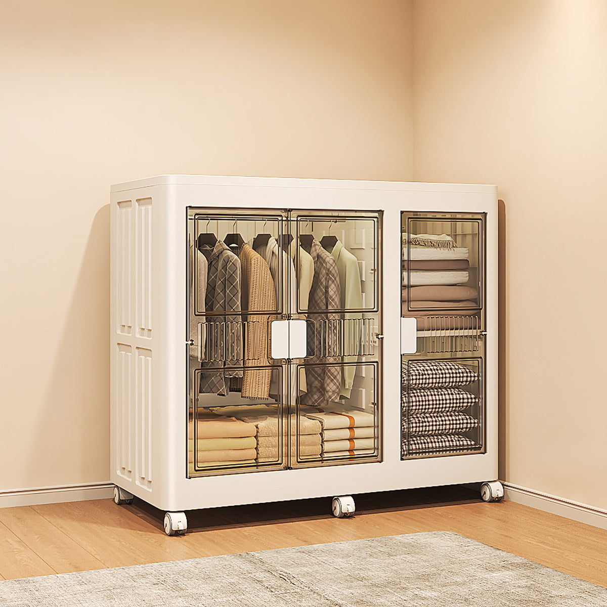 Armario plegable 2 compartimentos con ruedas Blanco 100cm (10)