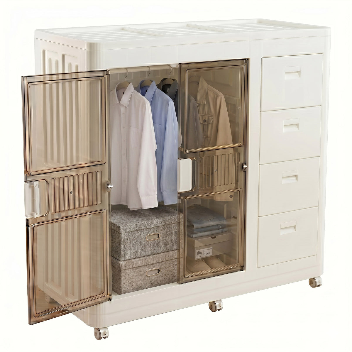 Armario plegable 1 compartim 4 cajones ruedas Blanco