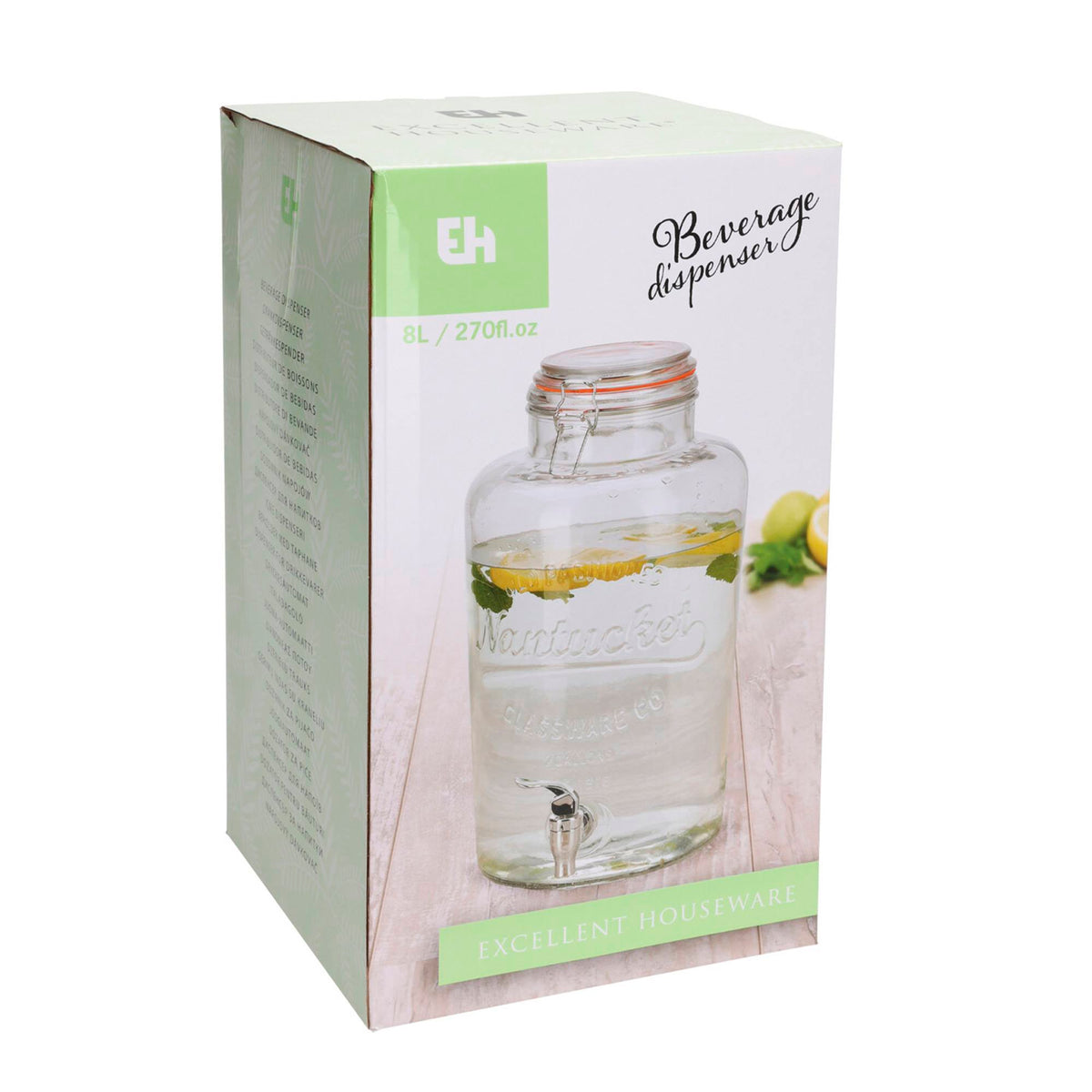 Dispensador de bebidas 8L vidrio con tapa Ø20,7x36cm (3)