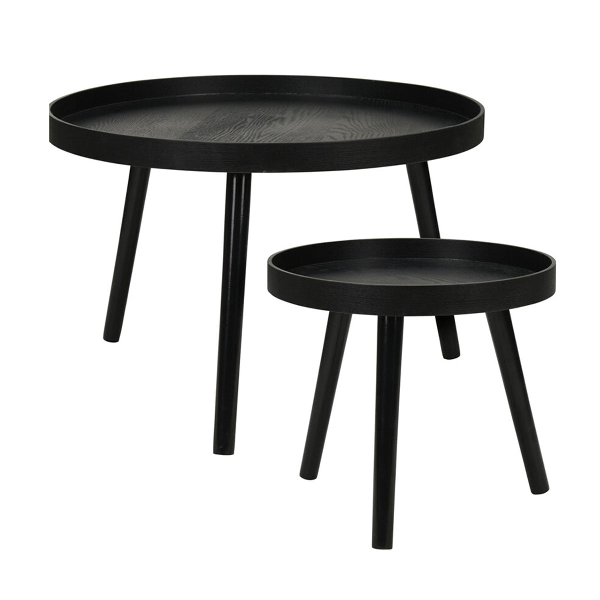 Juego 2 mesas auxiliares redondas MDF negro Ø60cm y Ø38cm