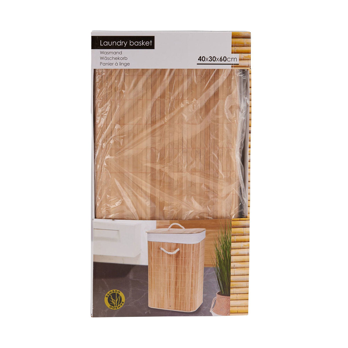 Cesta ropa sucia bambú plegable Marrón algodón 40x30x60 (3)