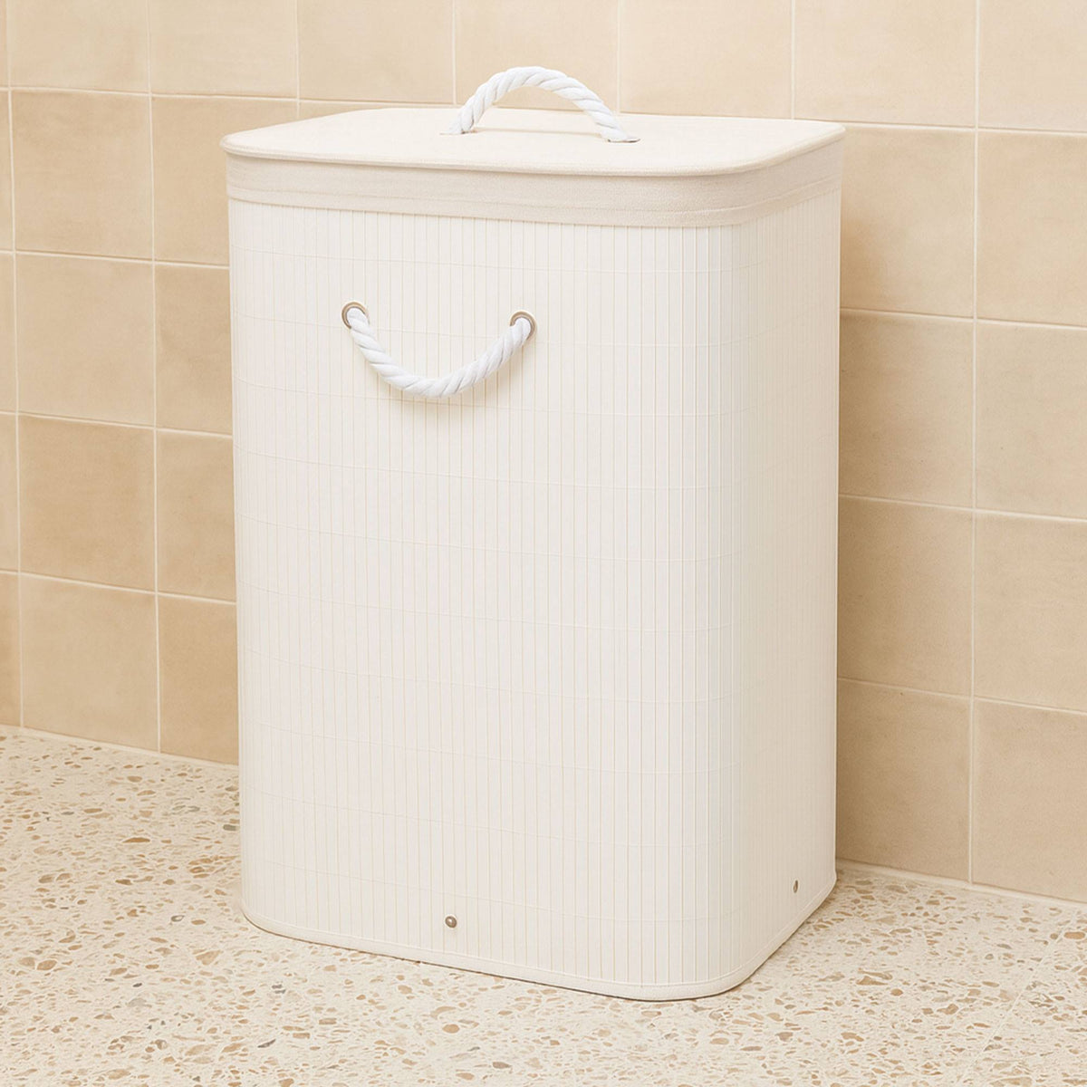 Cesta ropa sucia bambú plegable Blanco algodón 40x30x60 (3)
