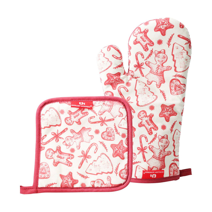 Juego cocina navideño 3 pzs guante delantal algodón rojo