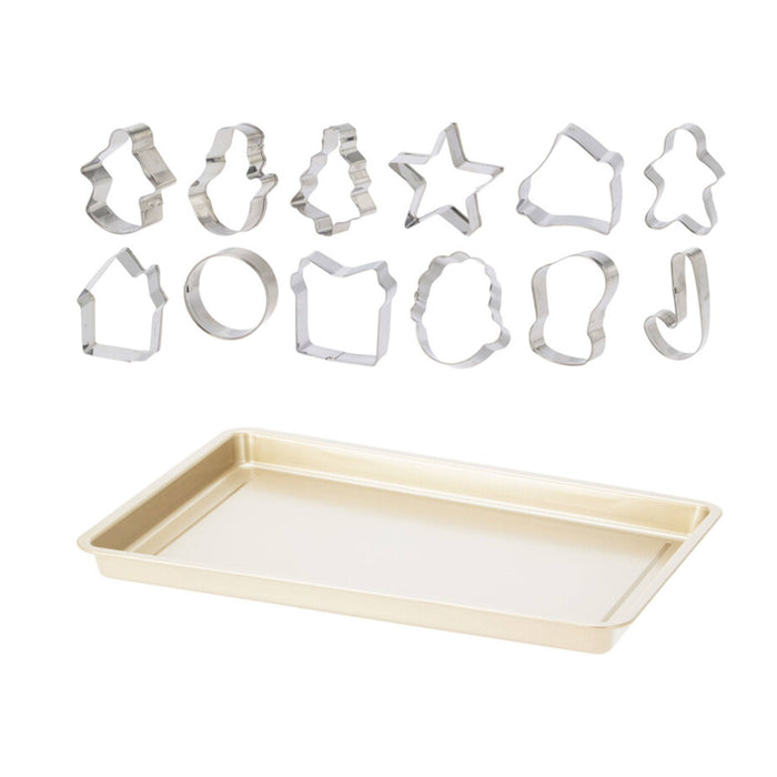 Juego horneado 13 pzs bandeja 41cm + 12 cortadores inox