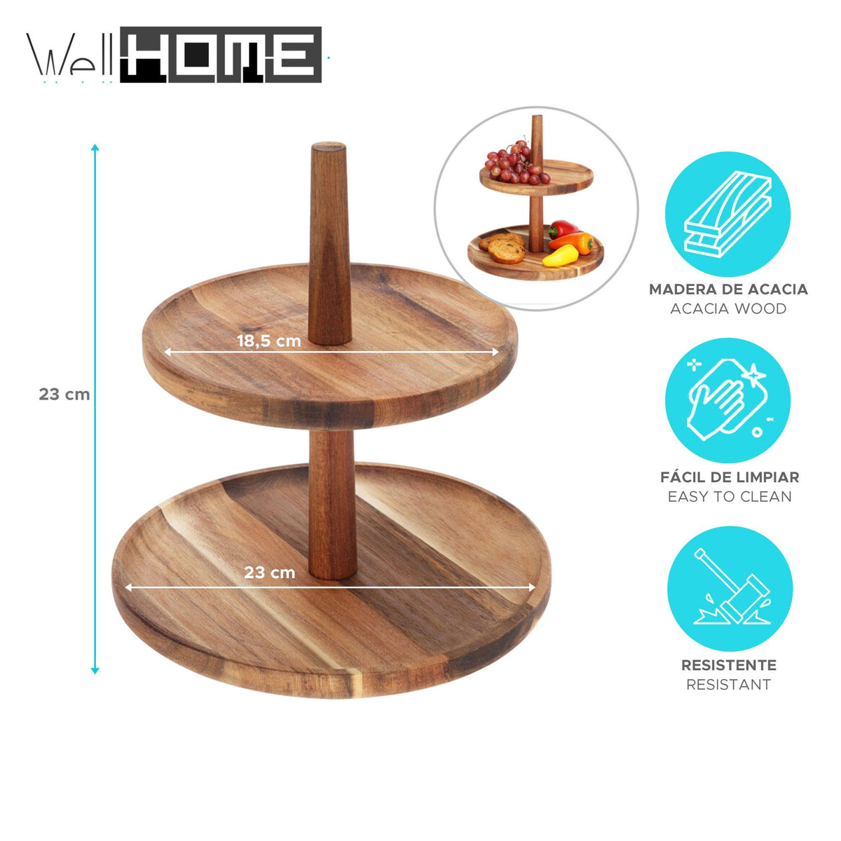 Soporte de comida 2 niveles madera de acacia H.23cm (2)