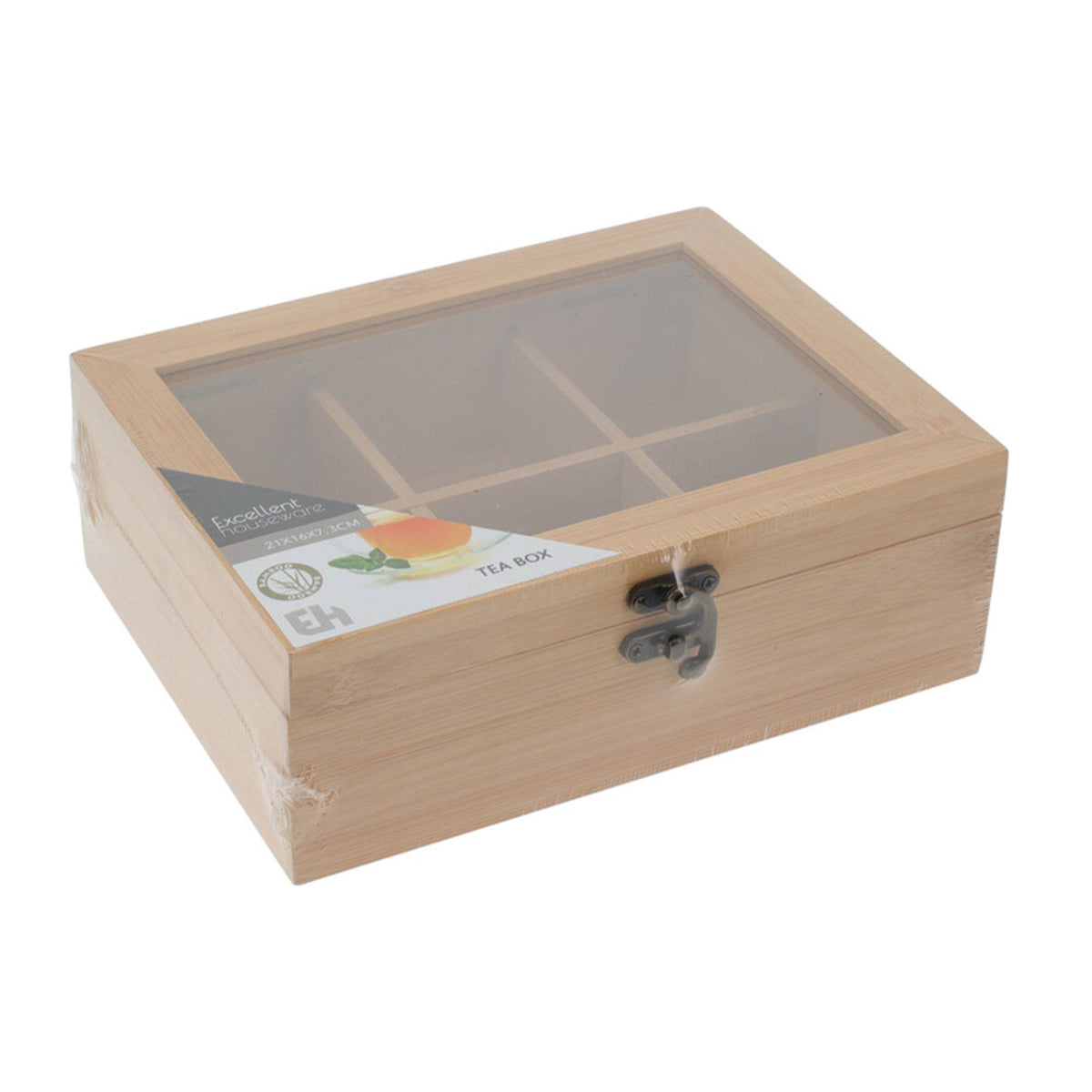 Caja de té bambú 6 compartimentos tapa transparente 21cm (3)