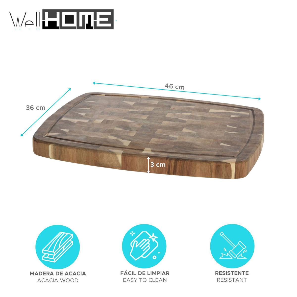 Tabla de cortar madera de acacia 46x36x3,2cm (2)