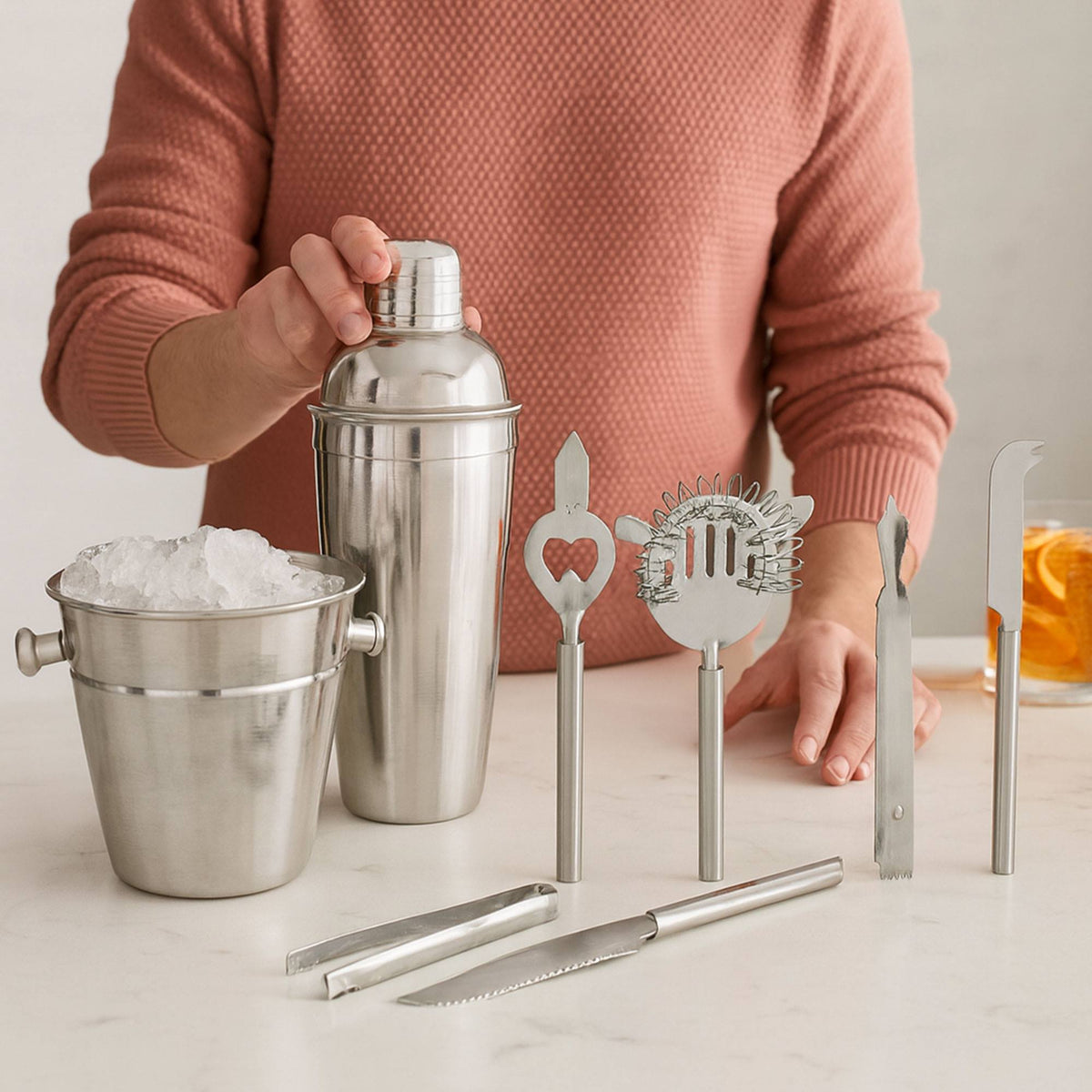 Juego bar 6 pzs coctelera colador abridor inox (5)