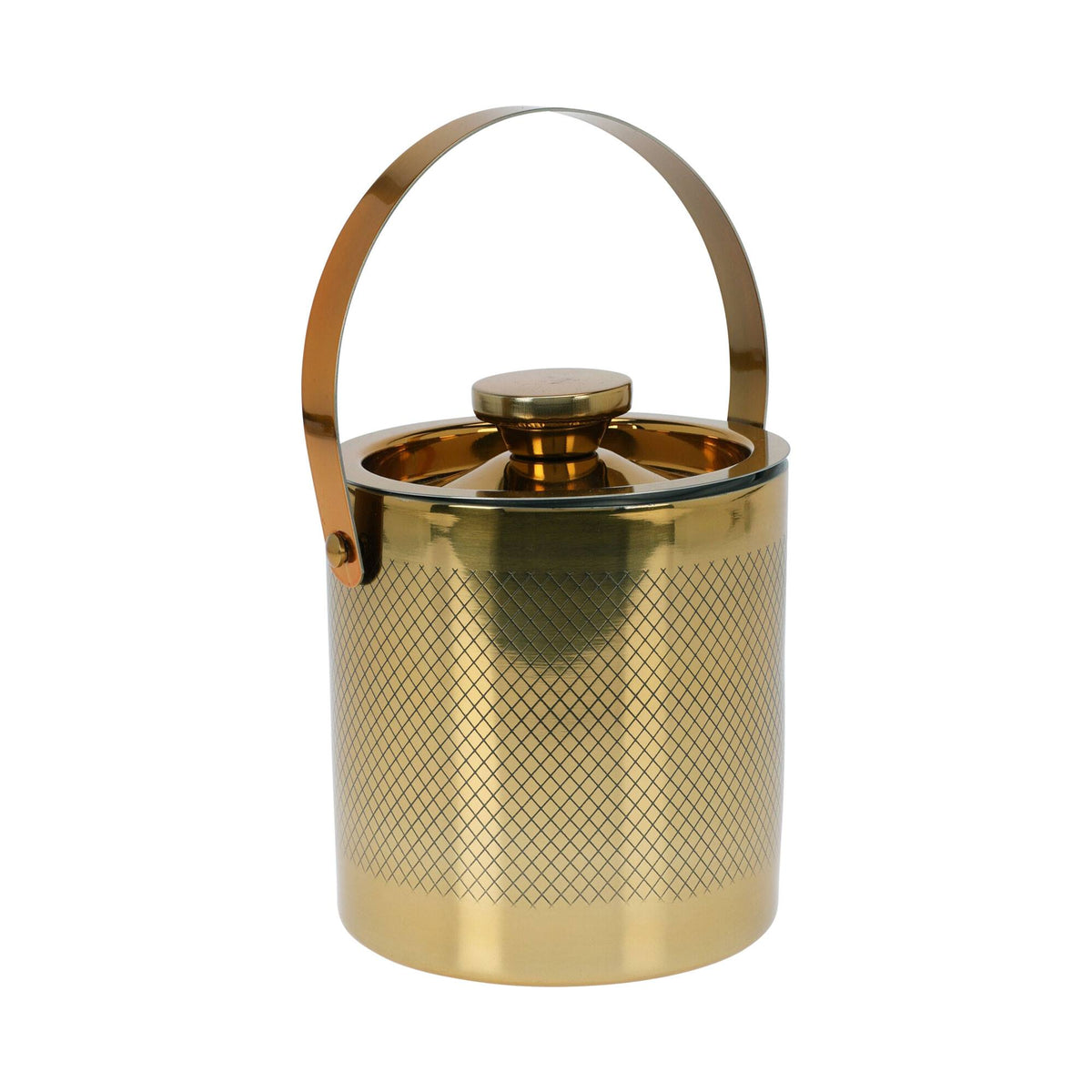 Cubitera inox con tapa y pinzas dorado Ø15x18,5cm