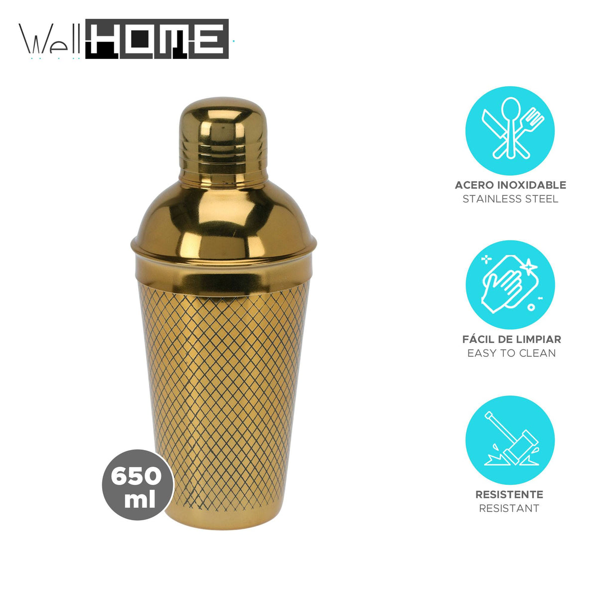 Coctelera de acero inoxidable 650ml acabado dorado (2)