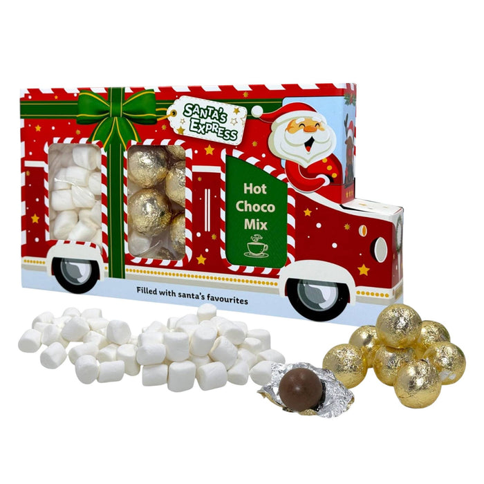 Camión de chocolate navideño de Santa con chocolate en polvo