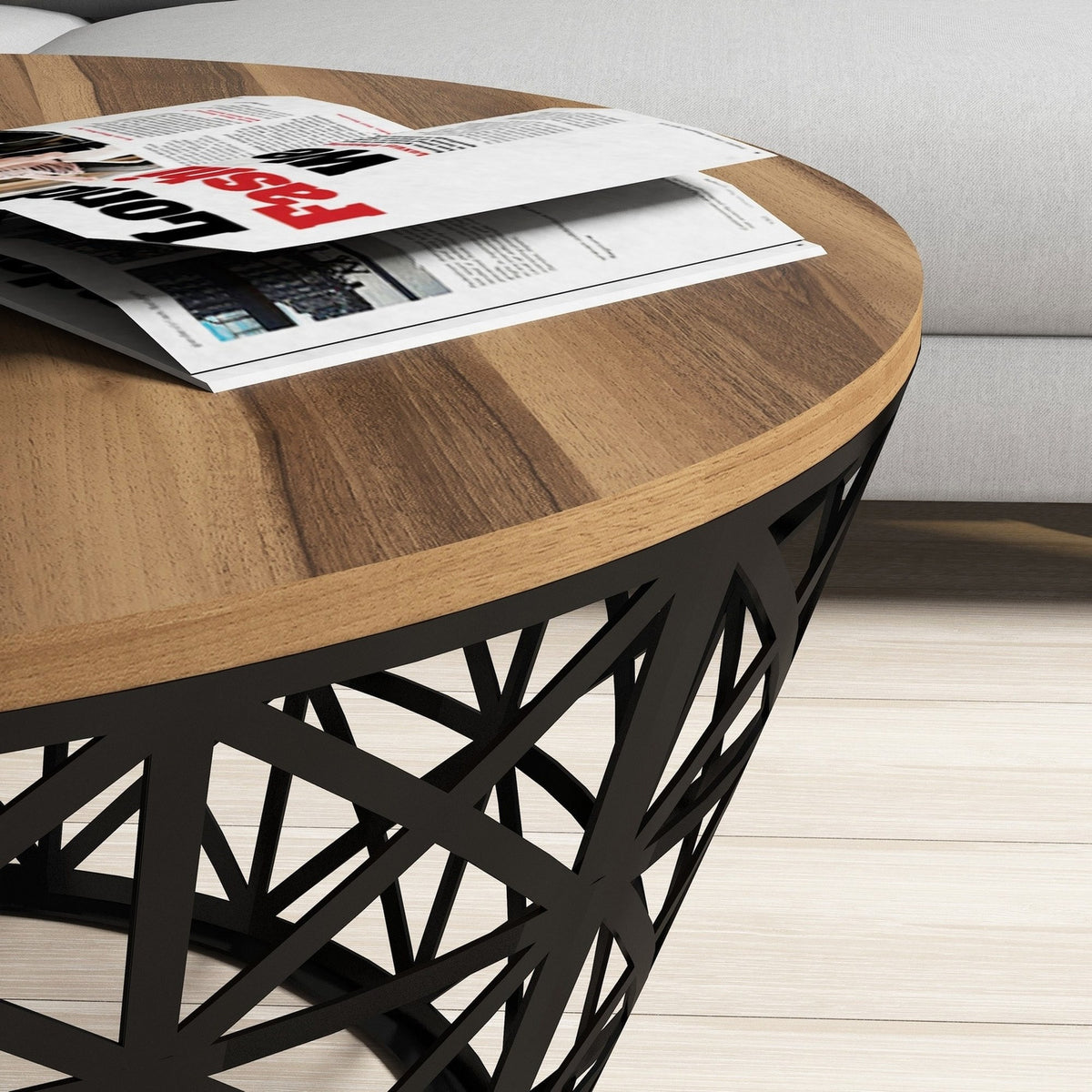 Mesa de centro melamina Ø90x38 cm nogal y negro (3)