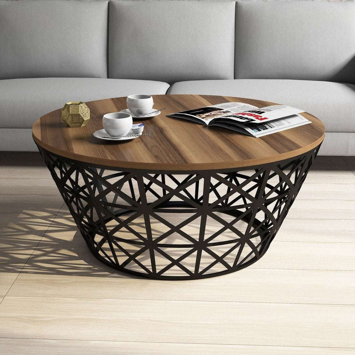 Mesa de centro melamina Ø90x38 cm nogal y negro (5)