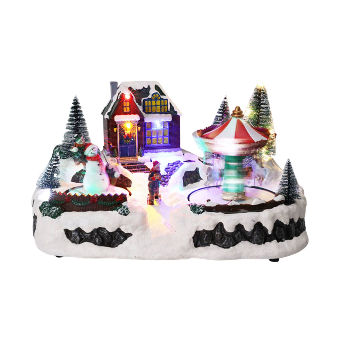 Casa de navidad decorativa con movimiento y luces LED