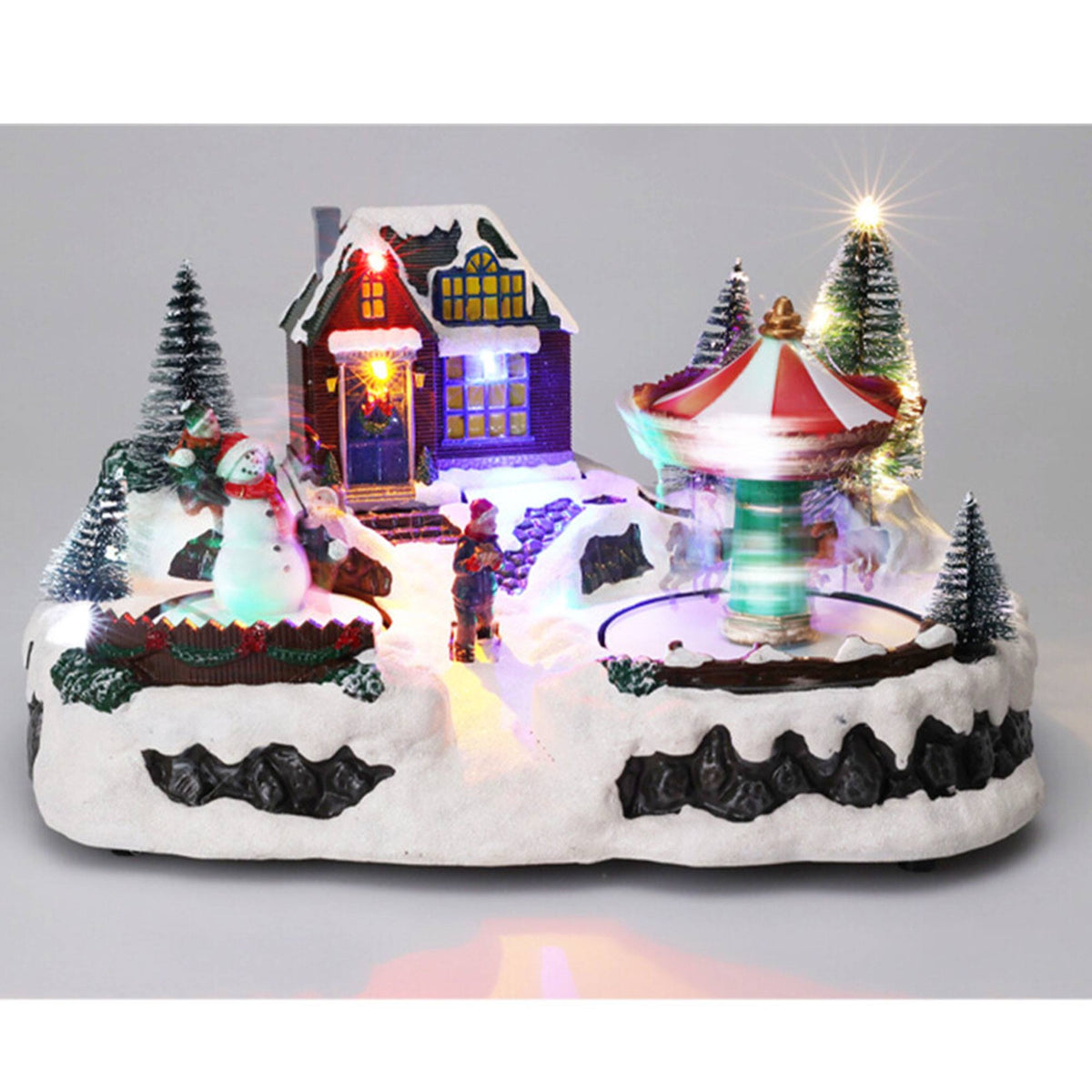 Casa de navidad decorativa con movimiento y luces LED (4)