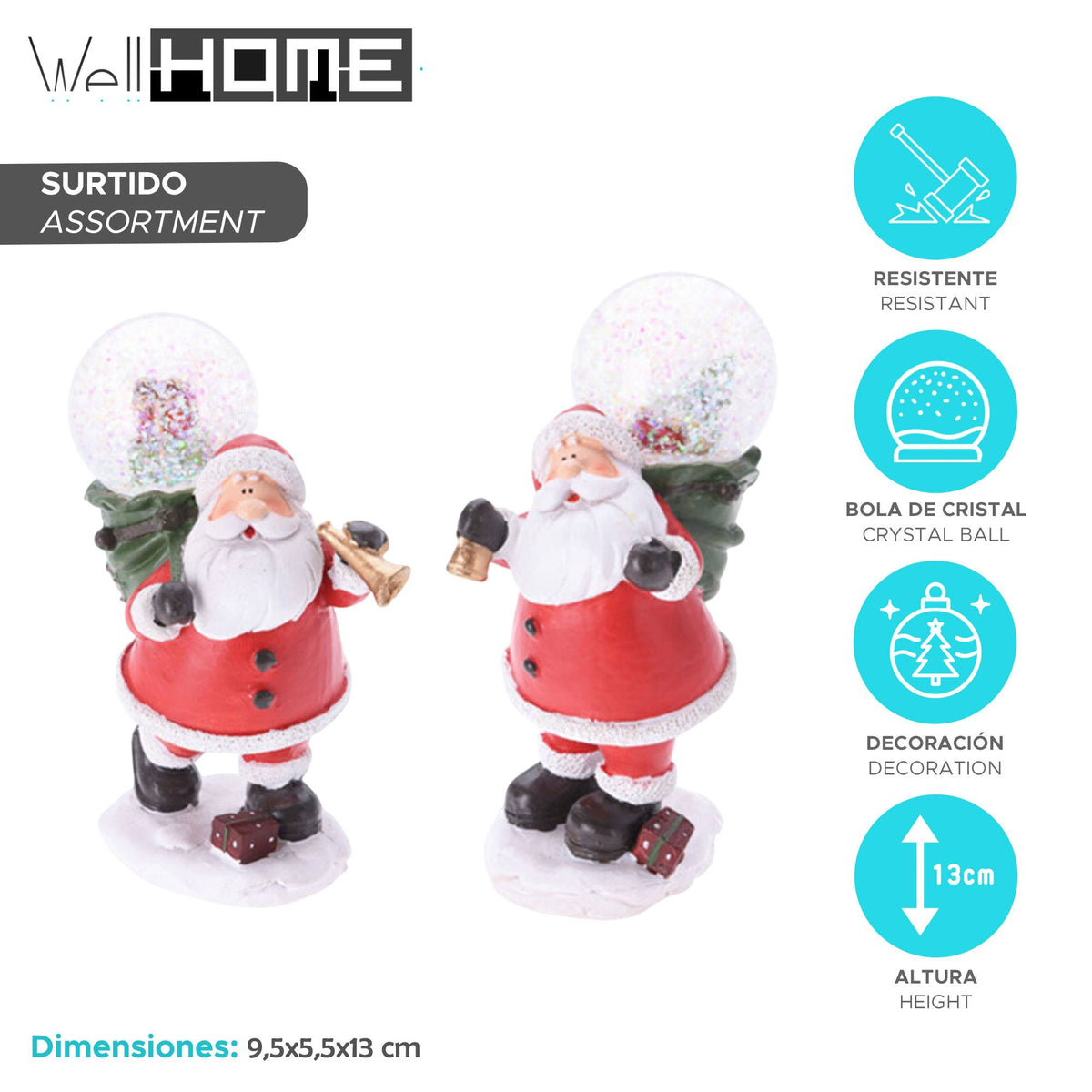 Figura Papá Noel con bola de nieve 9,5x5,5x13cm surtido (2)