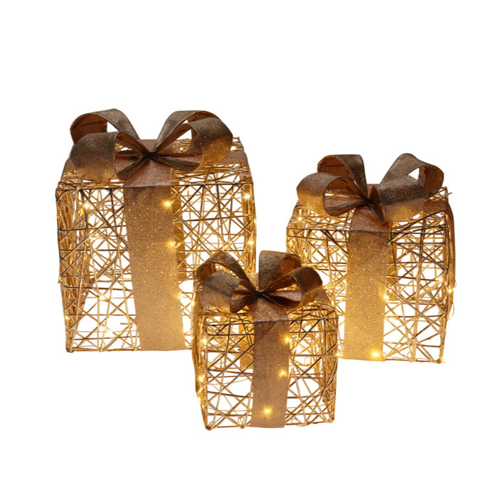Set 3 cajas regalo LED decorativas color Oro champán
