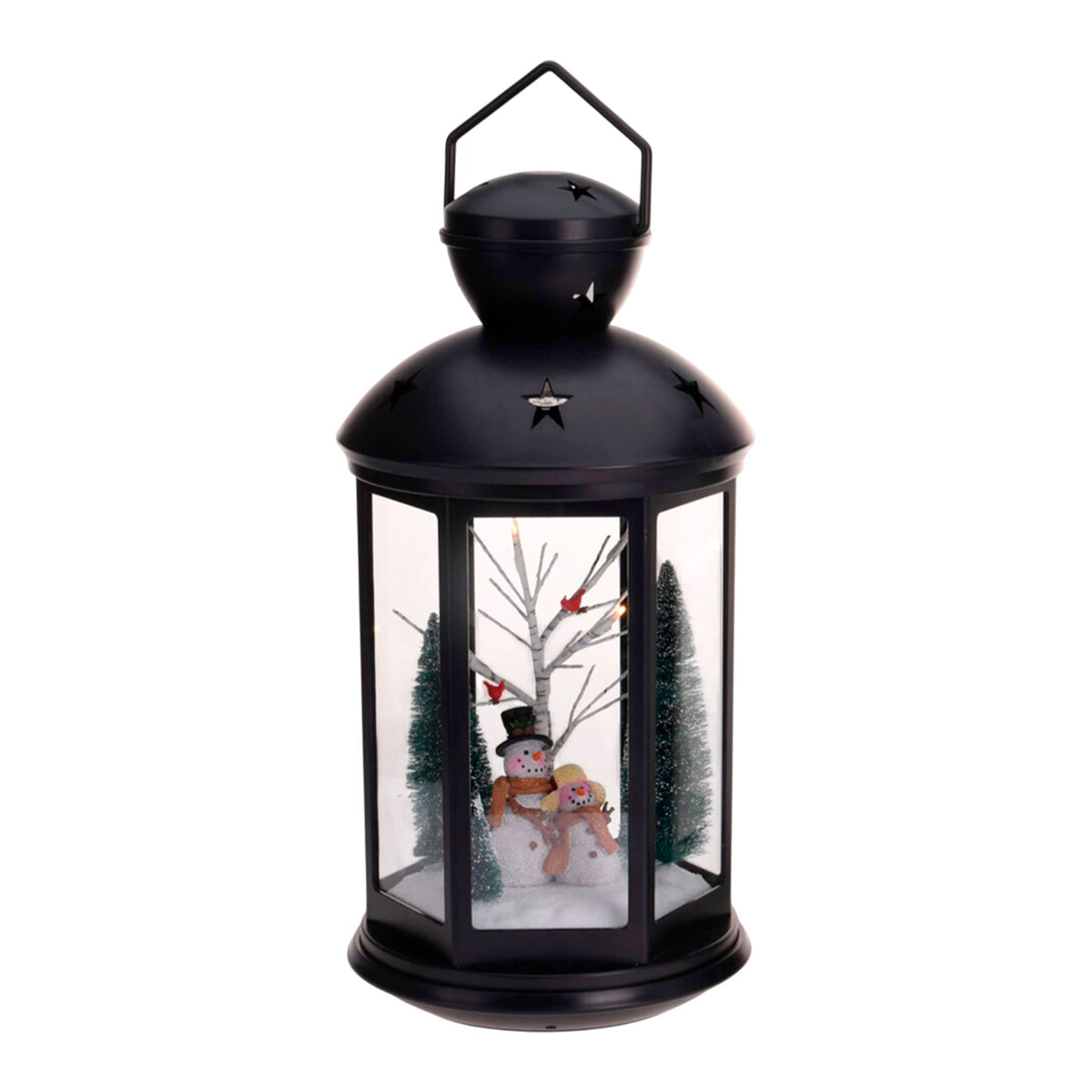 Farol navideño escena interior LED blanco cálido 43cm