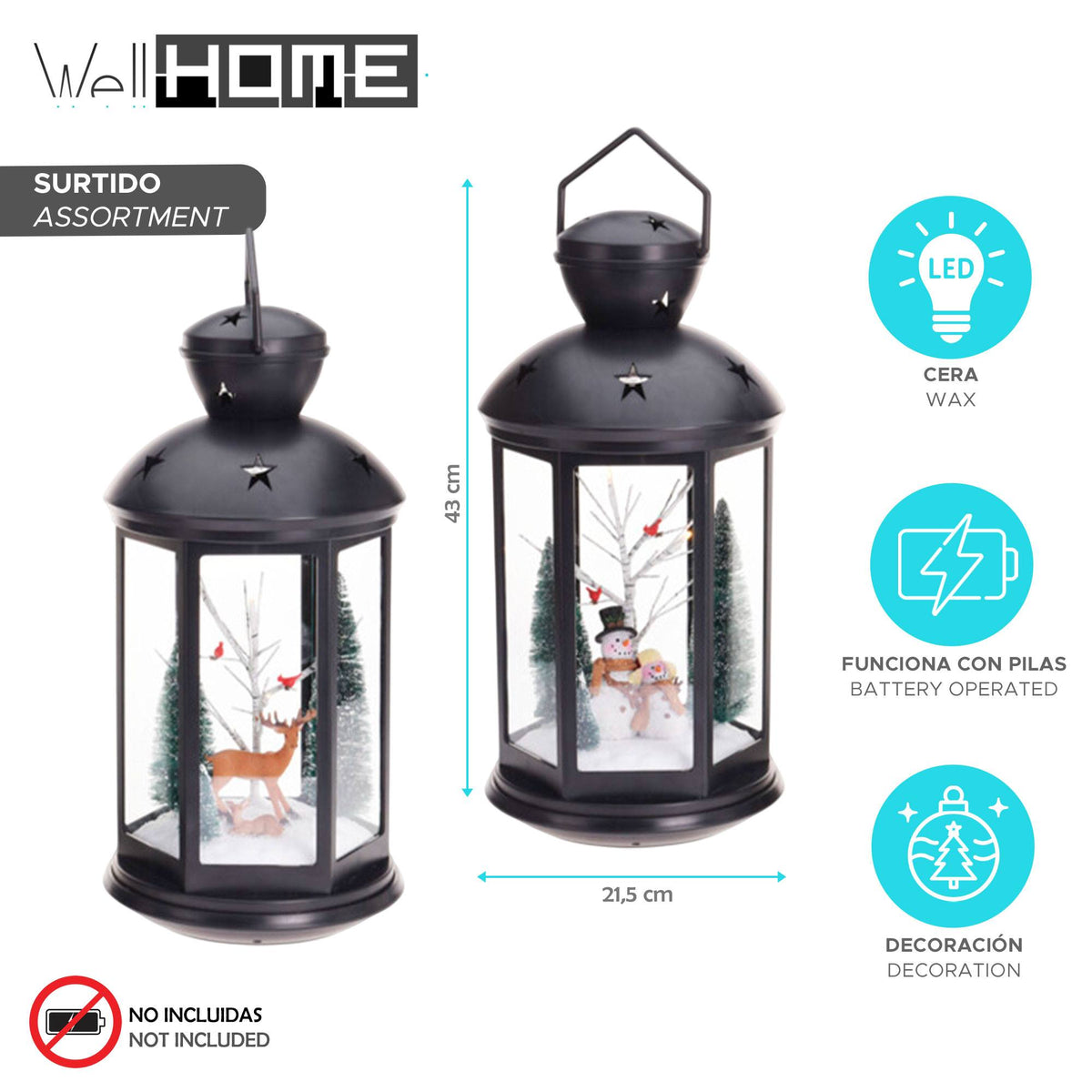 Farol navideño escena interior LED blanco cálido 43cm (2)