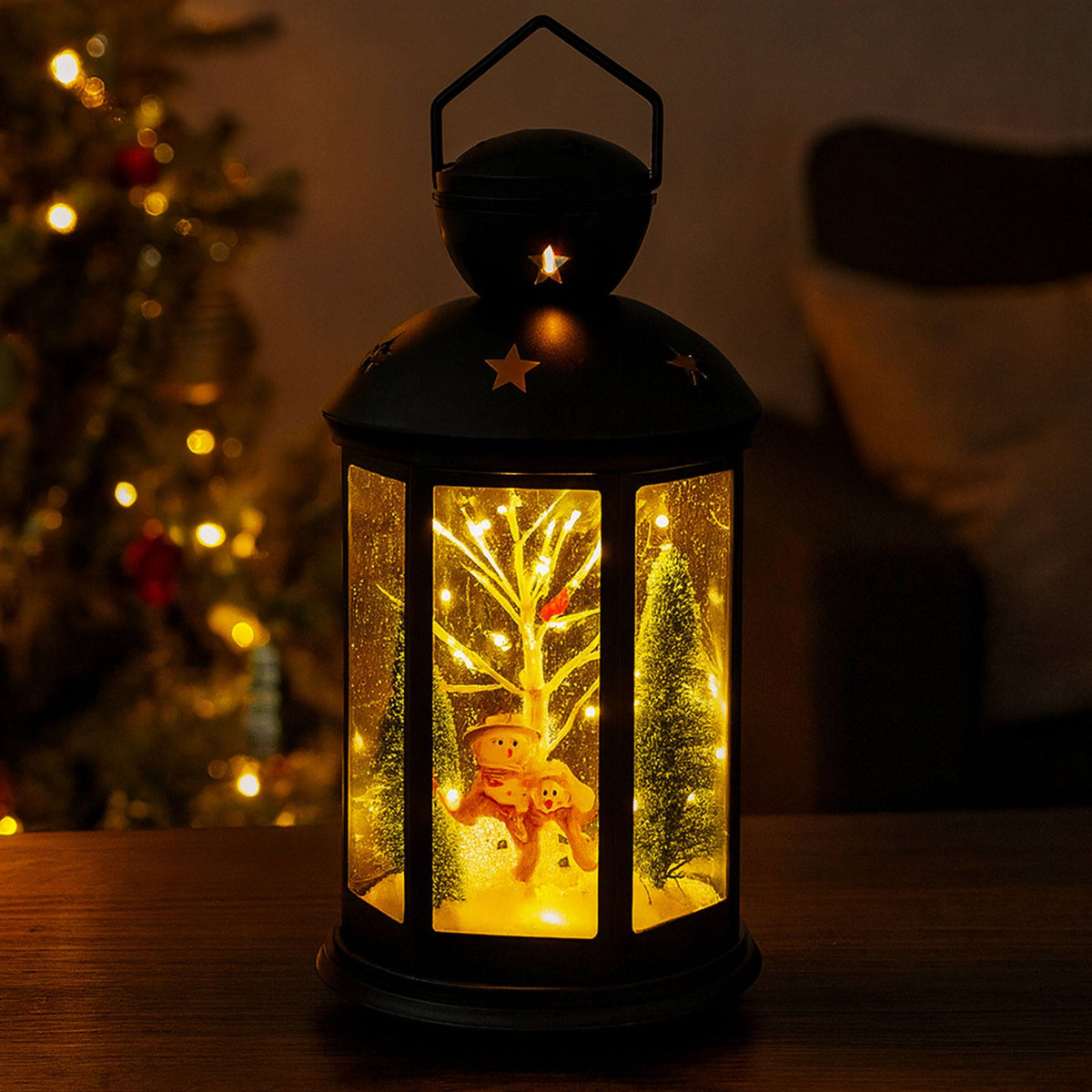 Farol navideño escena interior LED blanco cálido 43cm (4)