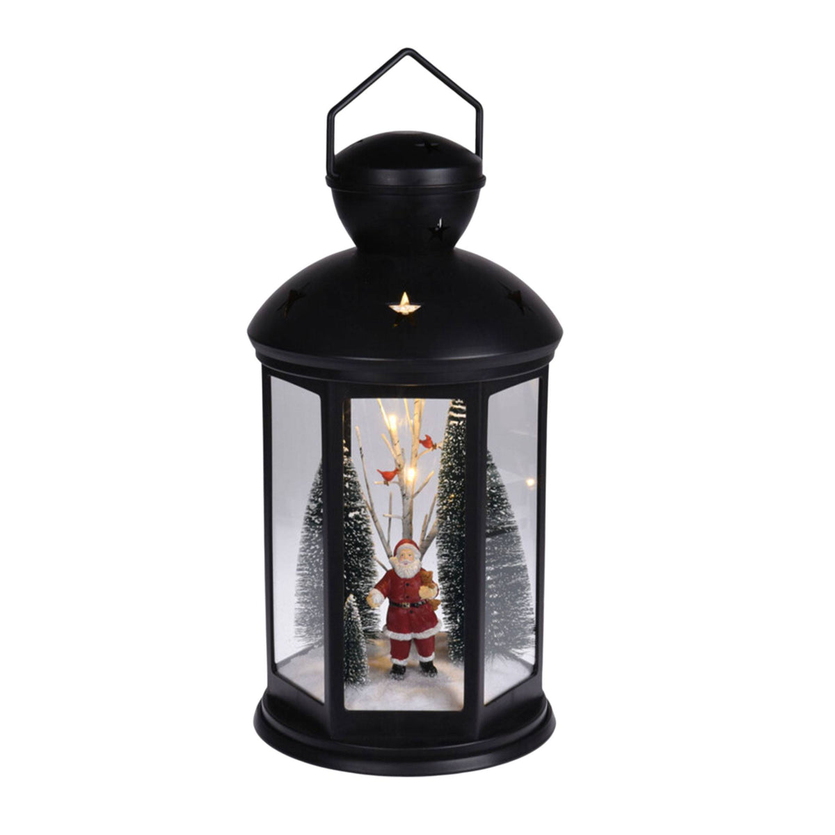 Farol navideño escena interior LED blanco cálido 43cm