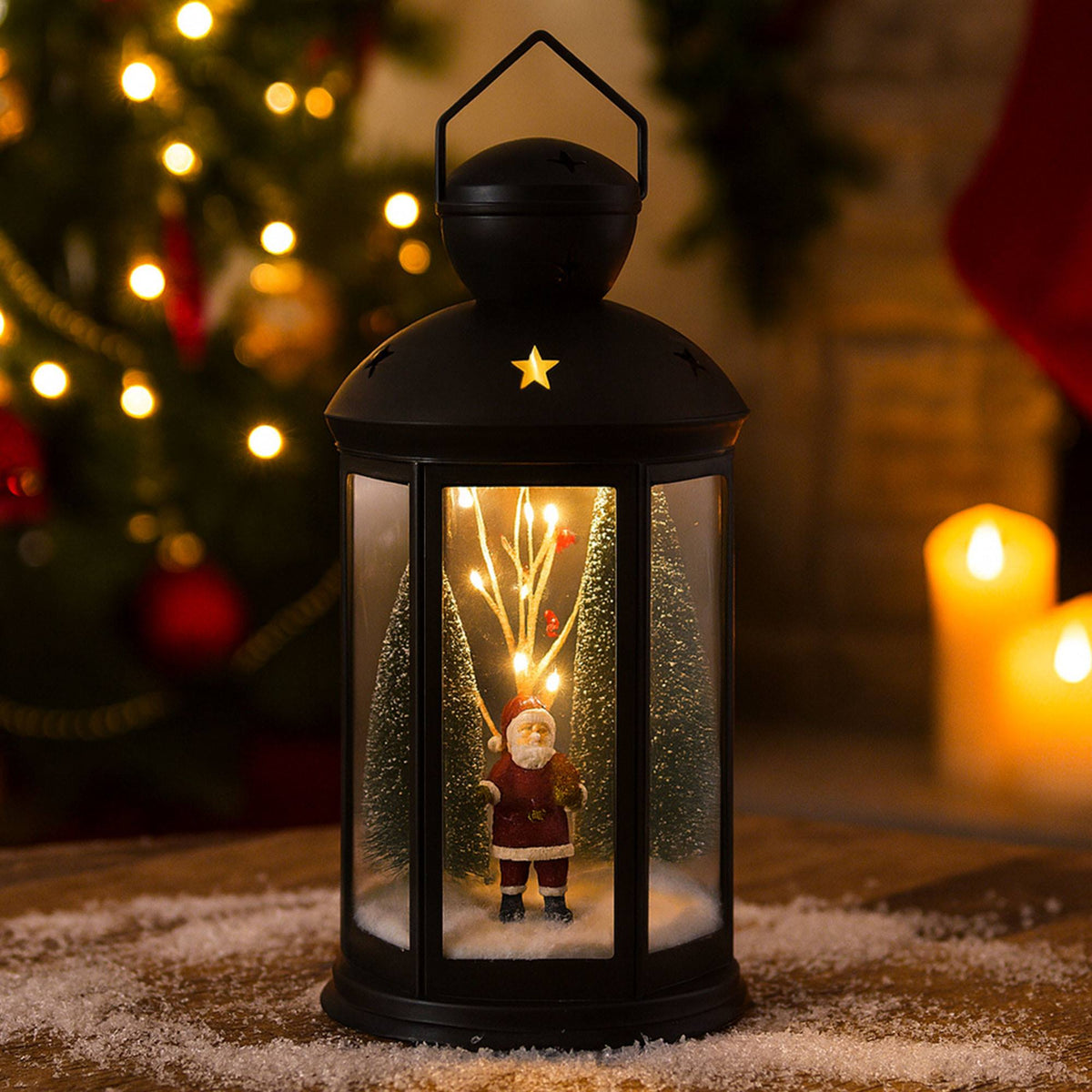 Farol navideño escena interior LED blanco cálido 43cm (4)