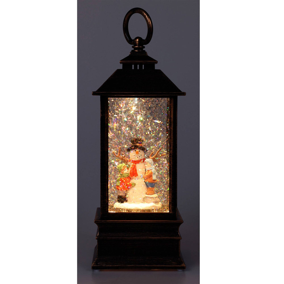 Farol navideño decorativo agua y purpurina luces LED 9x9x22,5cm (4)