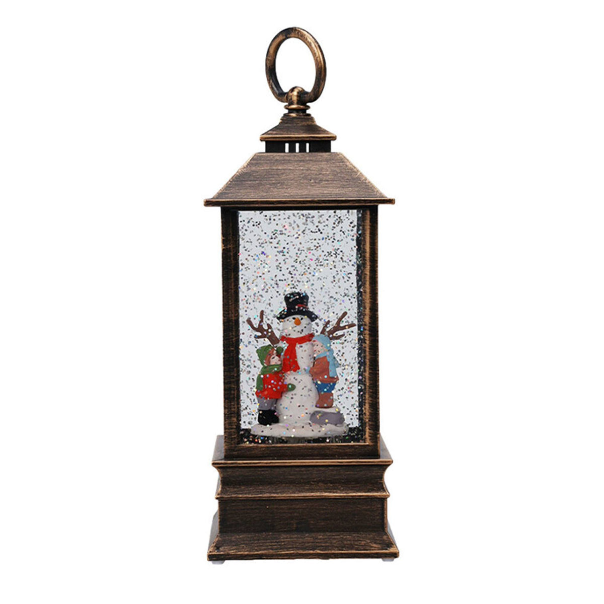 Farol navideño decorativo agua y purpurina luces LED 9x9x22,5cm (5)