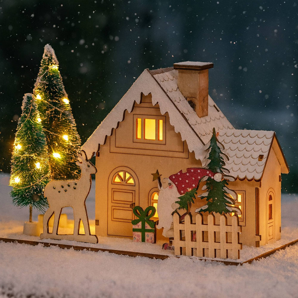 Casa navideña decorativa 11 LED blanco cálido 20x12cm (4)