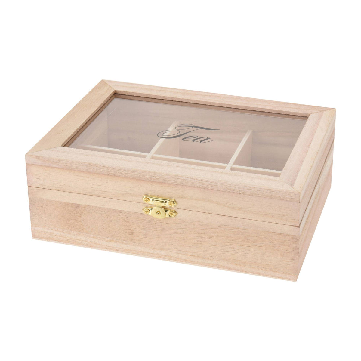Caja de té Paulownia 6 compartimentos tapa cristal 21cm