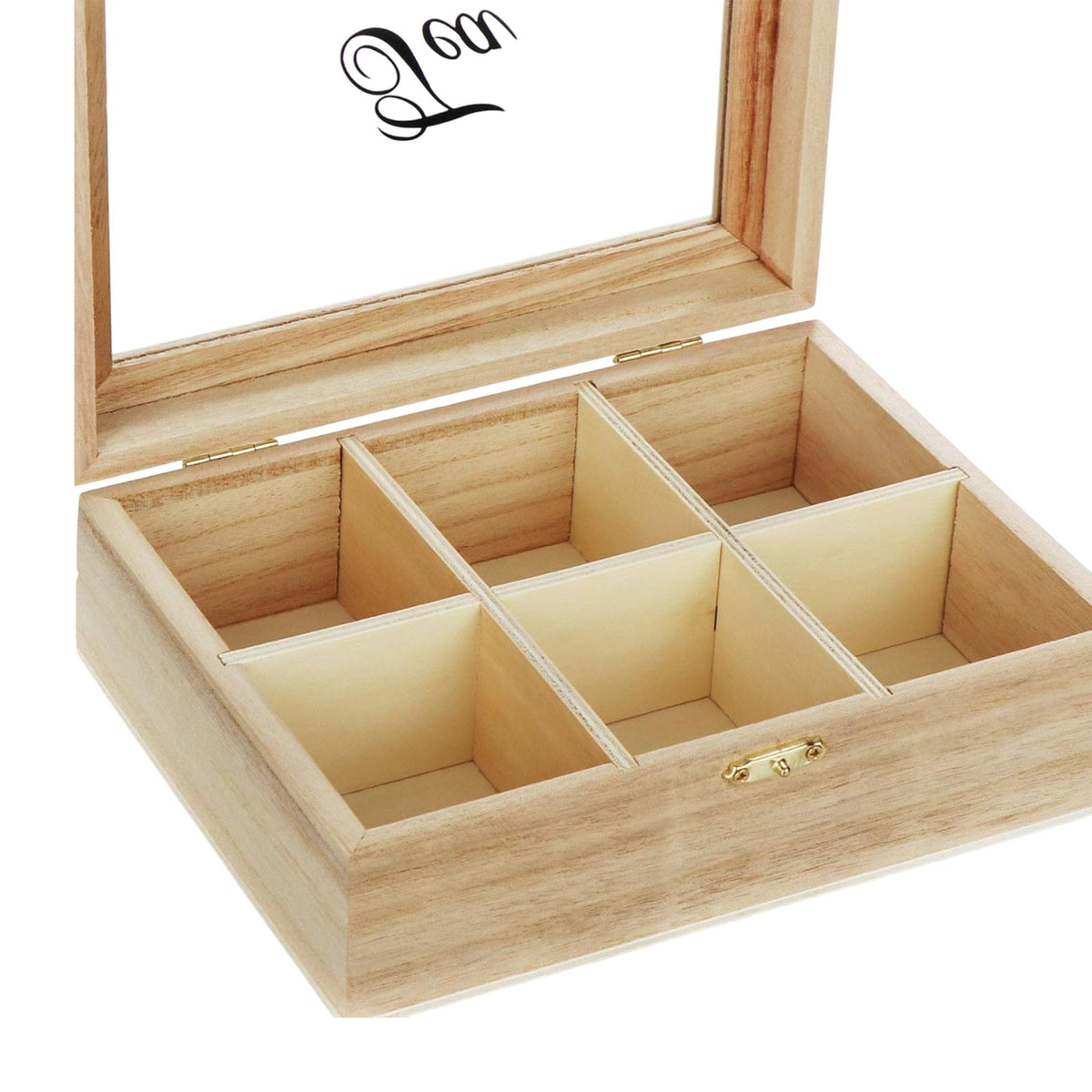 Caja de té Paulownia 6 compartimentos tapa cristal 21cm (3)