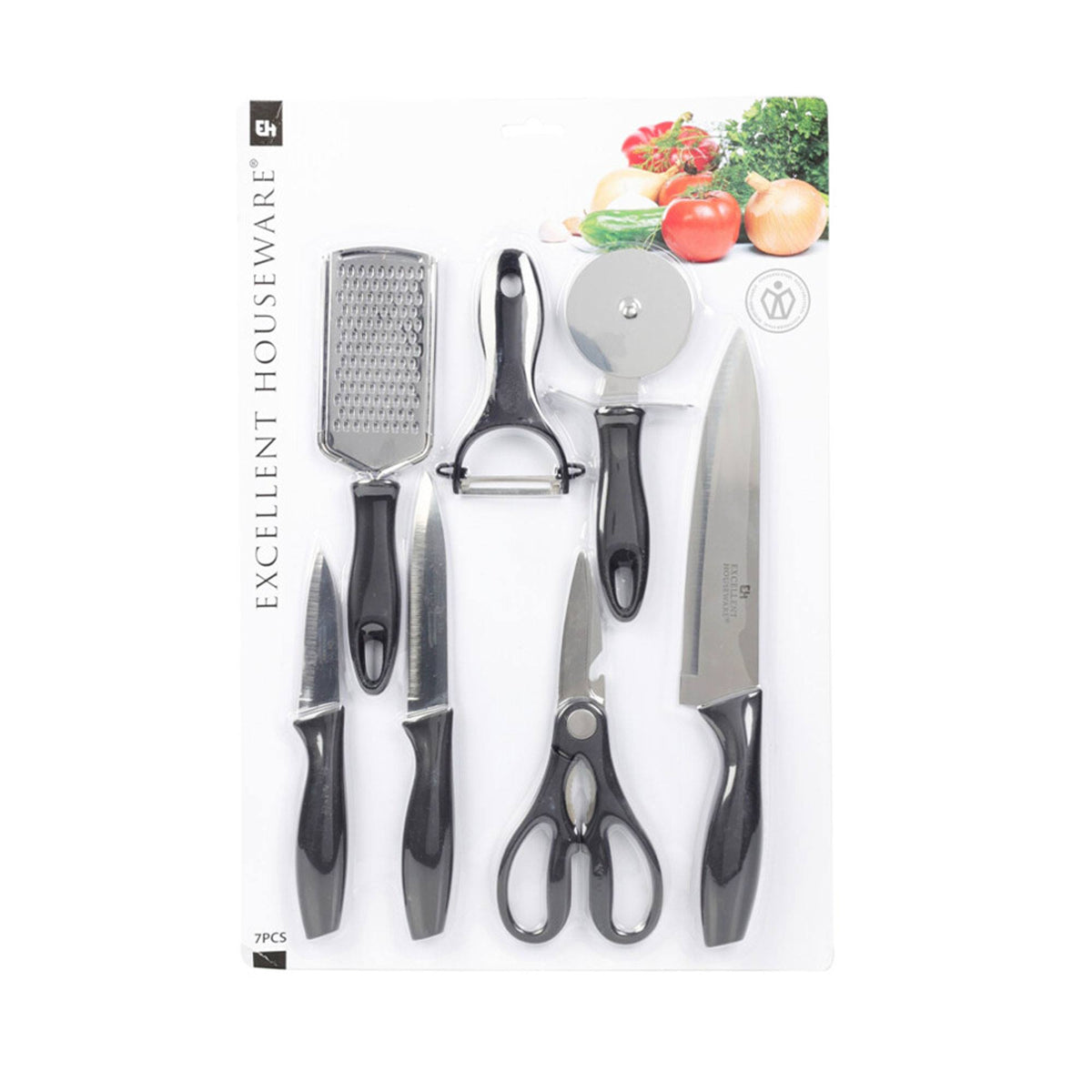 Juego de cuchillos de cocina 7 pzs acero inoxidable mangos negros (3)