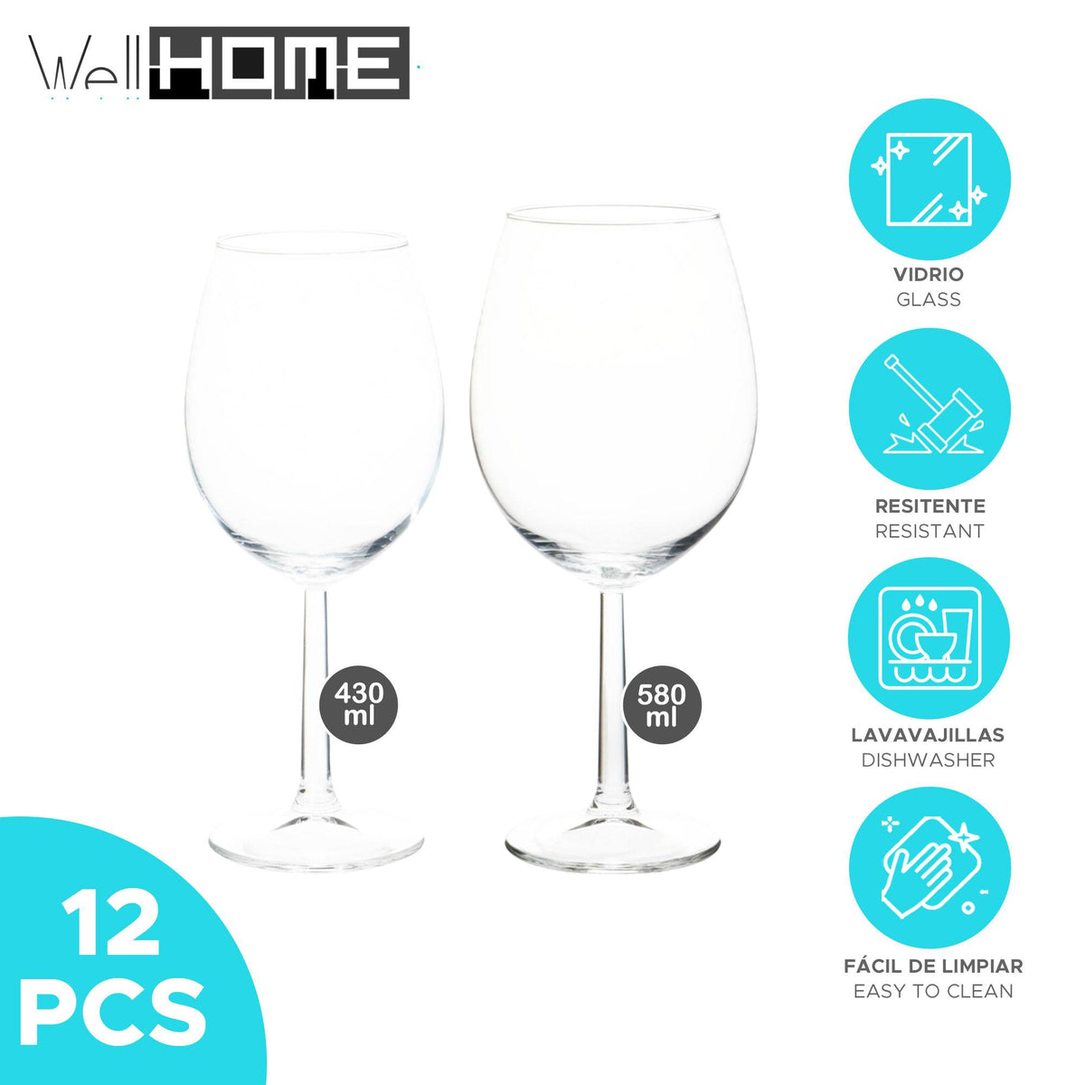 Juego 12 copas de vino 6x580ml y 6x430ml en dos tamaños (2)