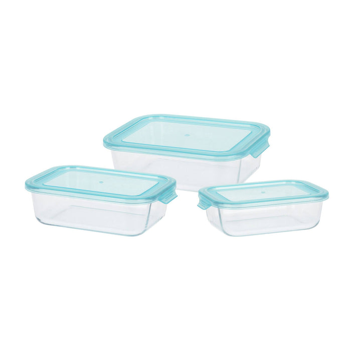 Set 3 recipientes vidrio borosilicato 0,63L 1L 1,5L PP