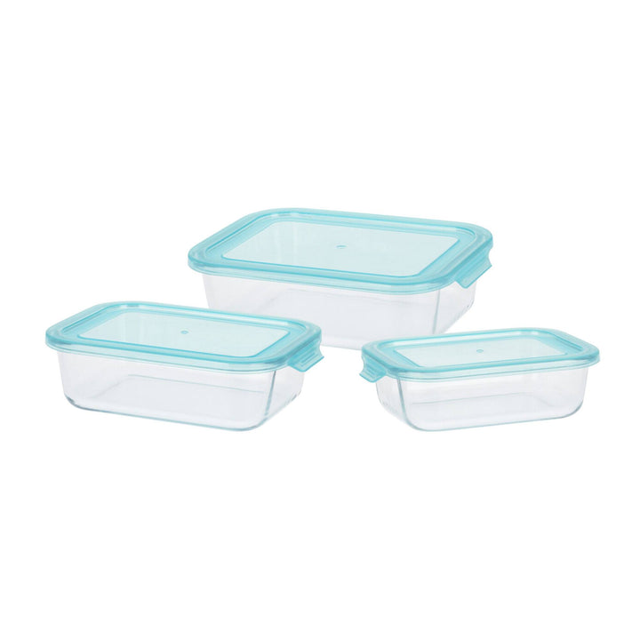 Set 3 recipientes vidrio borosilicato 0,63L 1L 1,5L PP