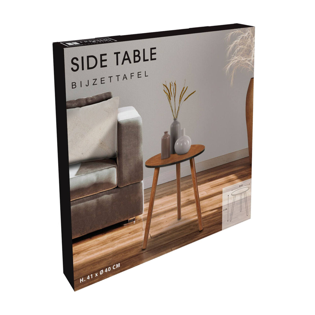 Mesa auxiliar Ø40x41cm MDF con patas pino acabado nogal oscuro (3)