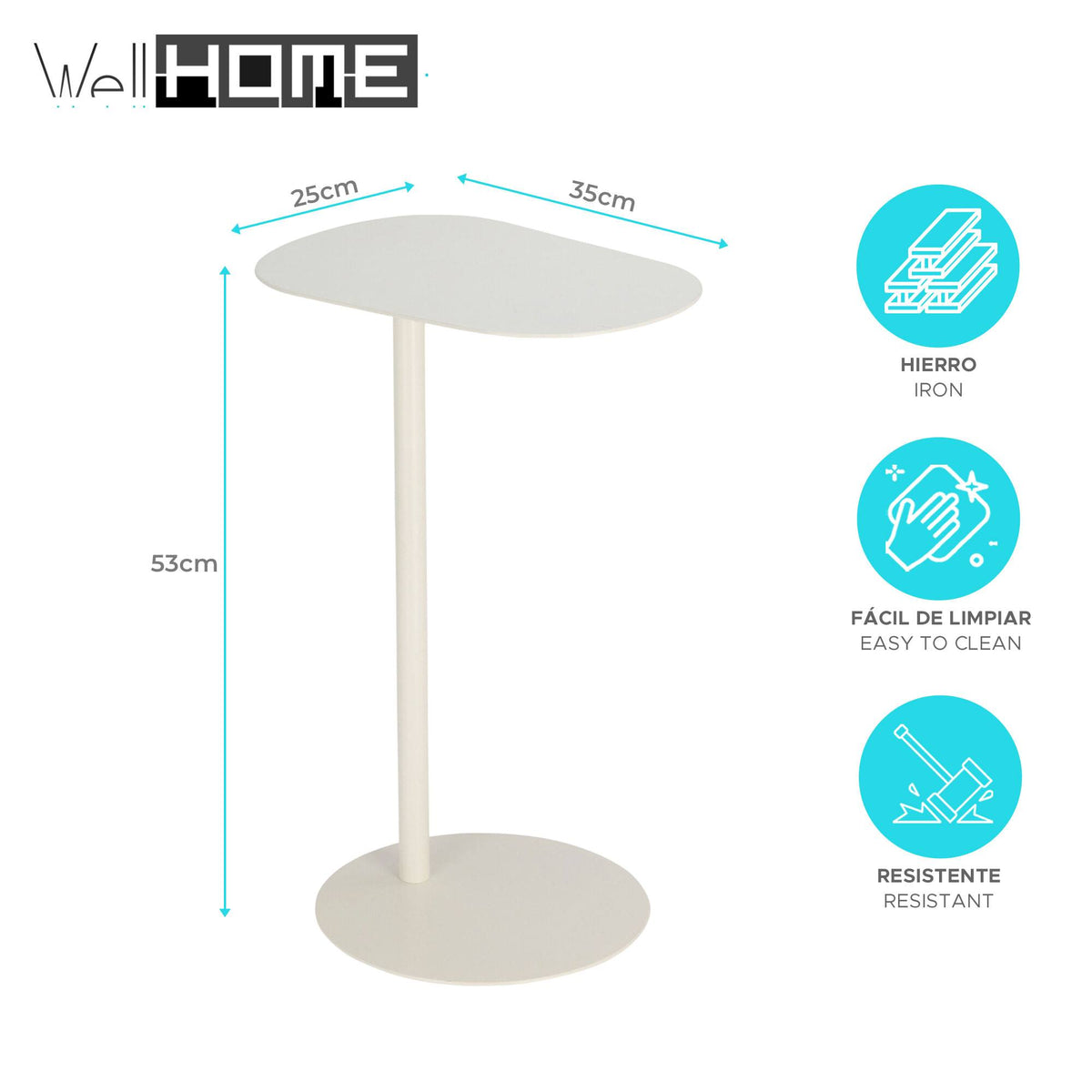 Mesa auxiliar orgánica color blanco 35x25x53cm (2)