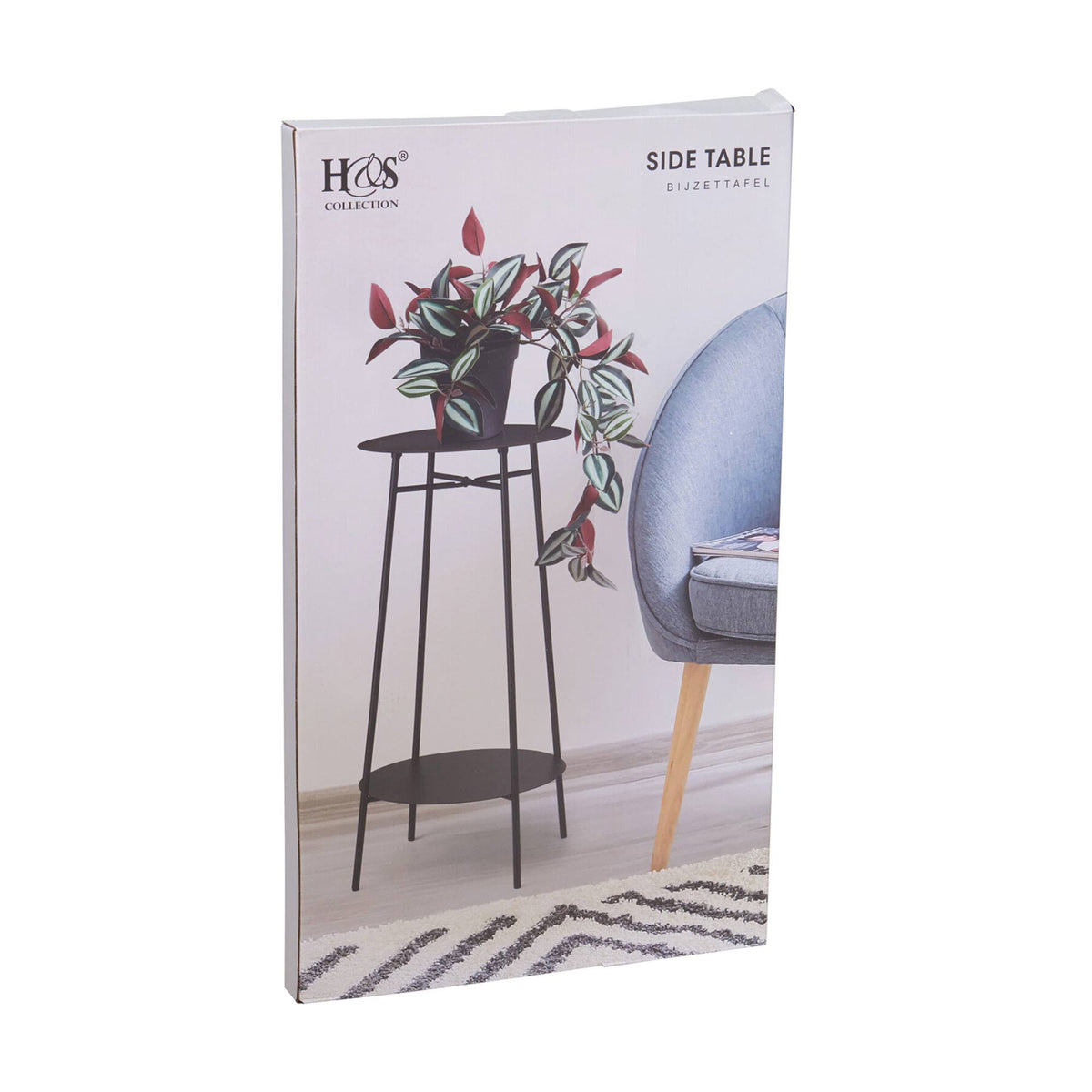Mesa auxiliar de hierro 2 niveles color negro Ø35x60cm (3)