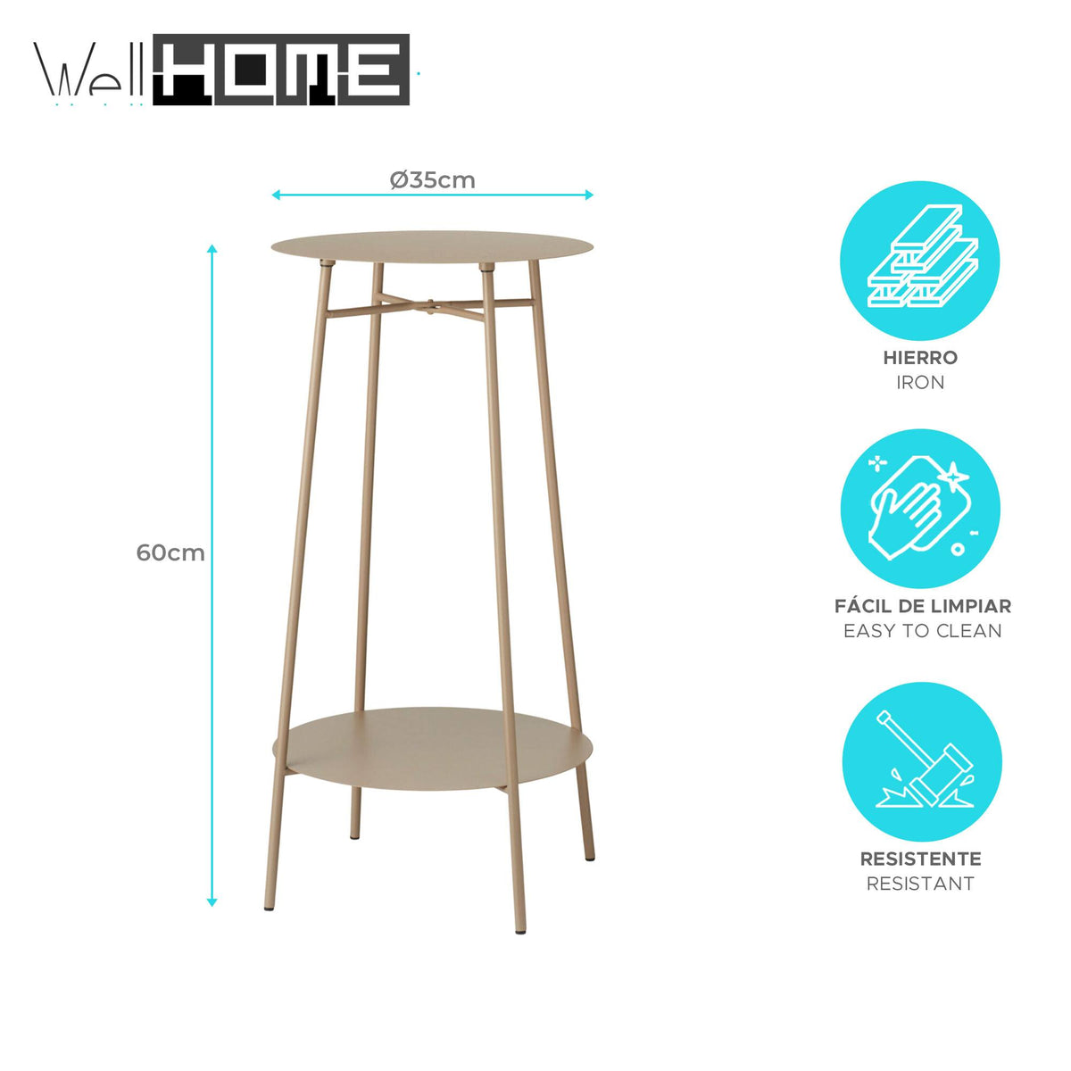 Mesa auxiliar de hierro 2 niveles color topo Ø35x60cm (2)