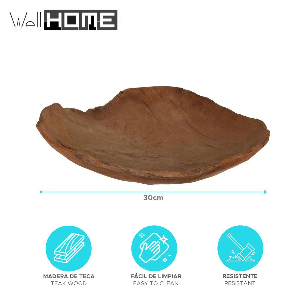 Cuenco de madera de teca diseño natural 30x7cm (2)