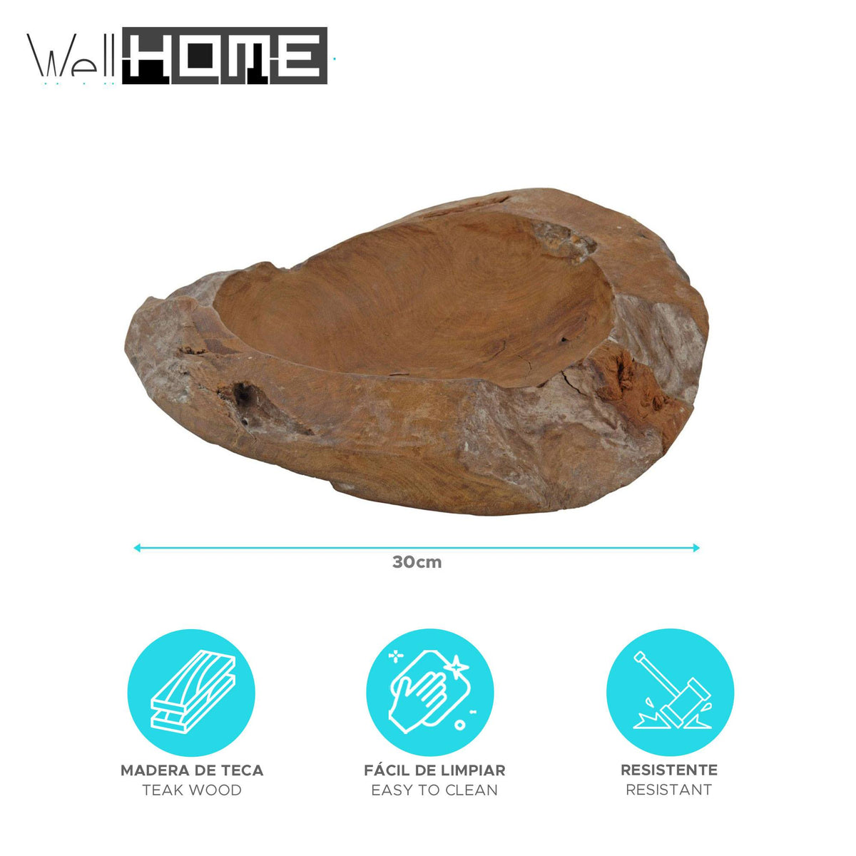 Cuenco de madera de teca diseño natural Ø30cm (2)