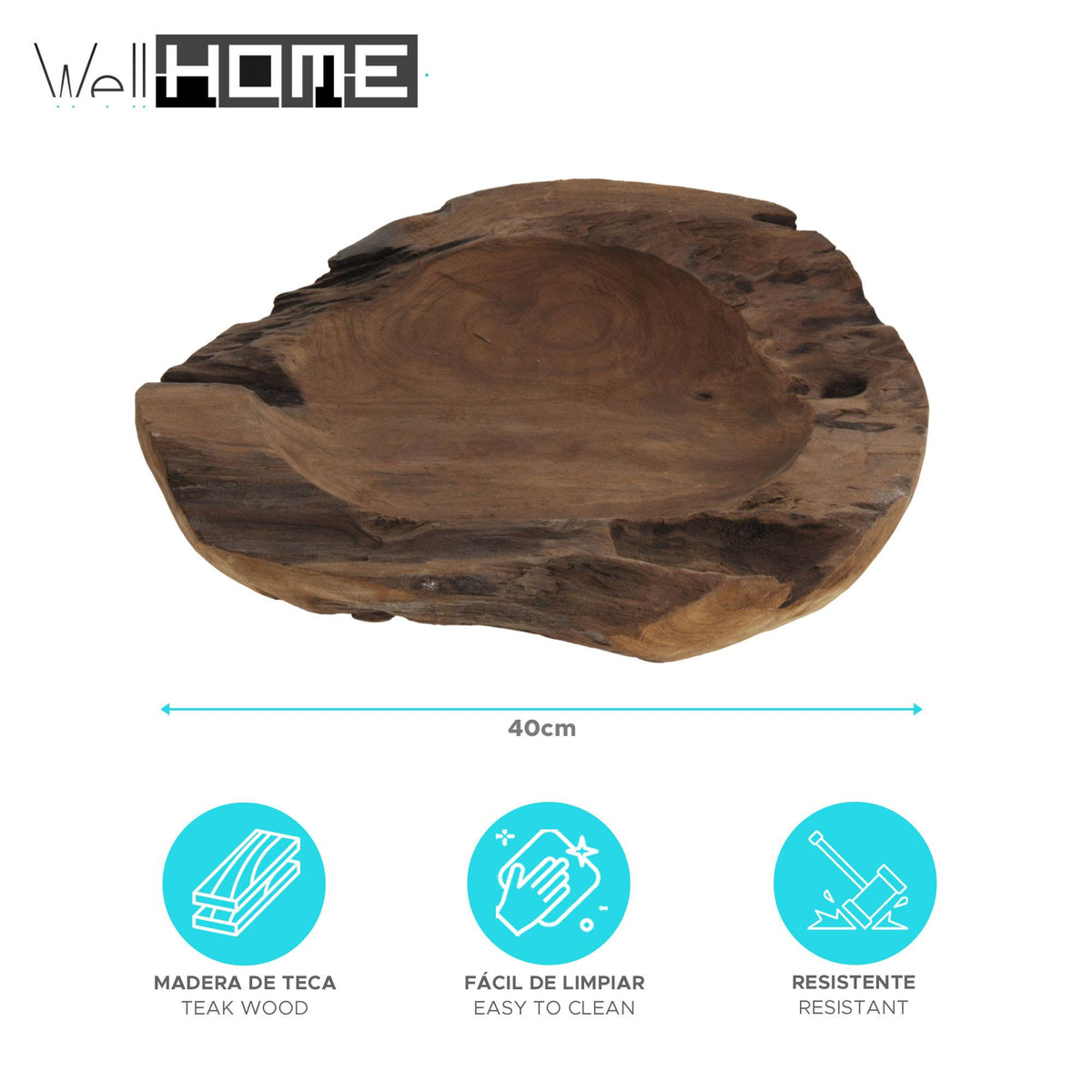 Cuenco de madera de teca diseño natural Ø40cm (2)