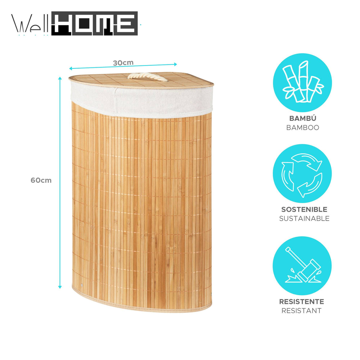Cesta de ropa bambú rincón color natural 35x35x60cm (2)