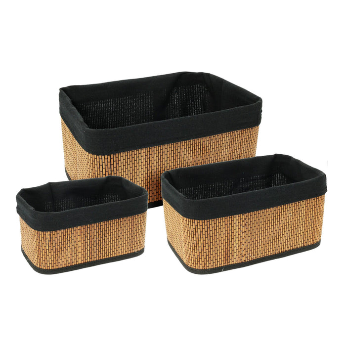 Set 3 cestas bambú forro lino natural rectangular surtido
