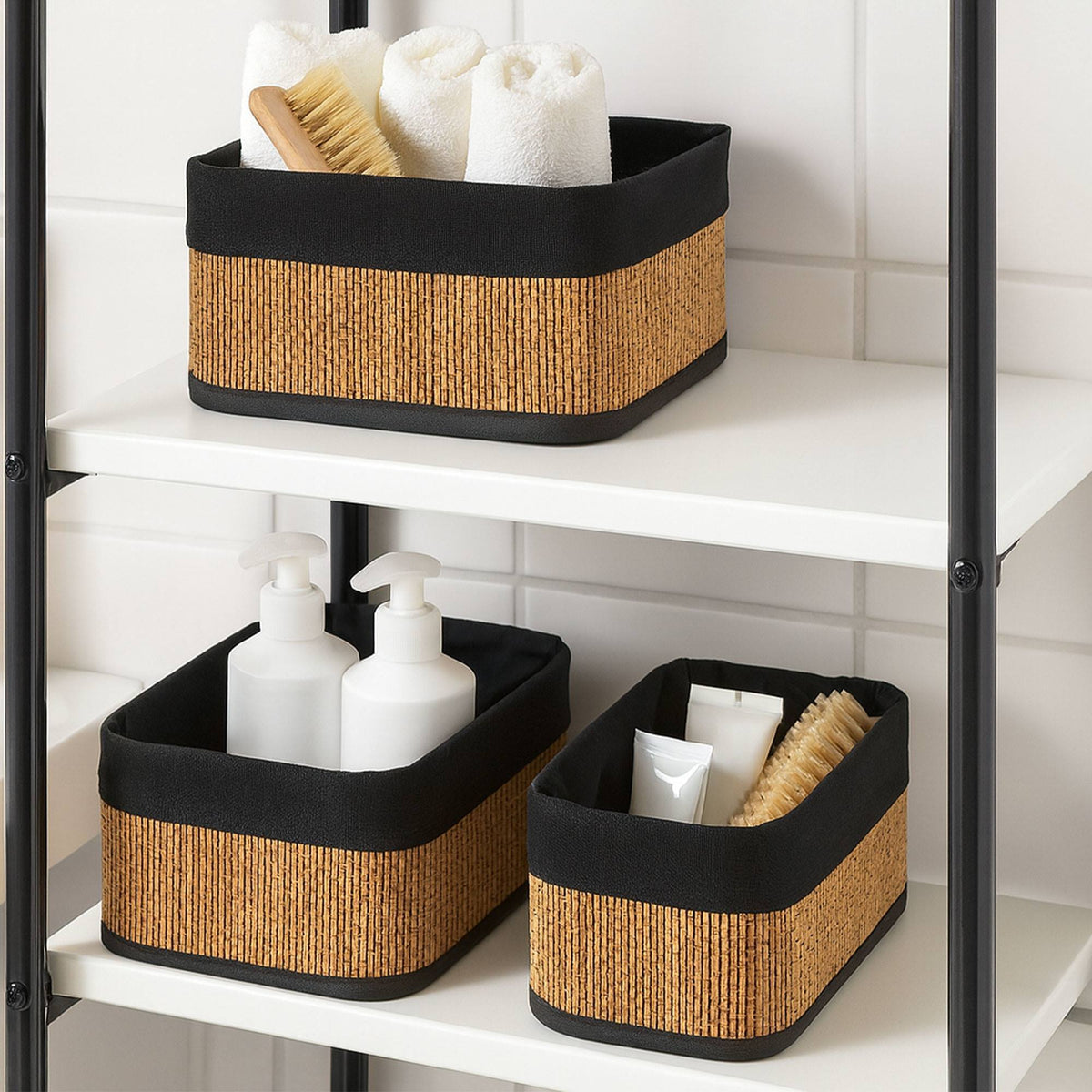 Set 3 cestas bambú forro lino natural rectangular surtido (4)